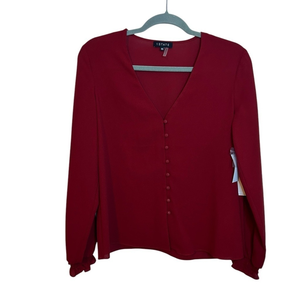 NWT 1. State Red Button Front Romantic Blouse